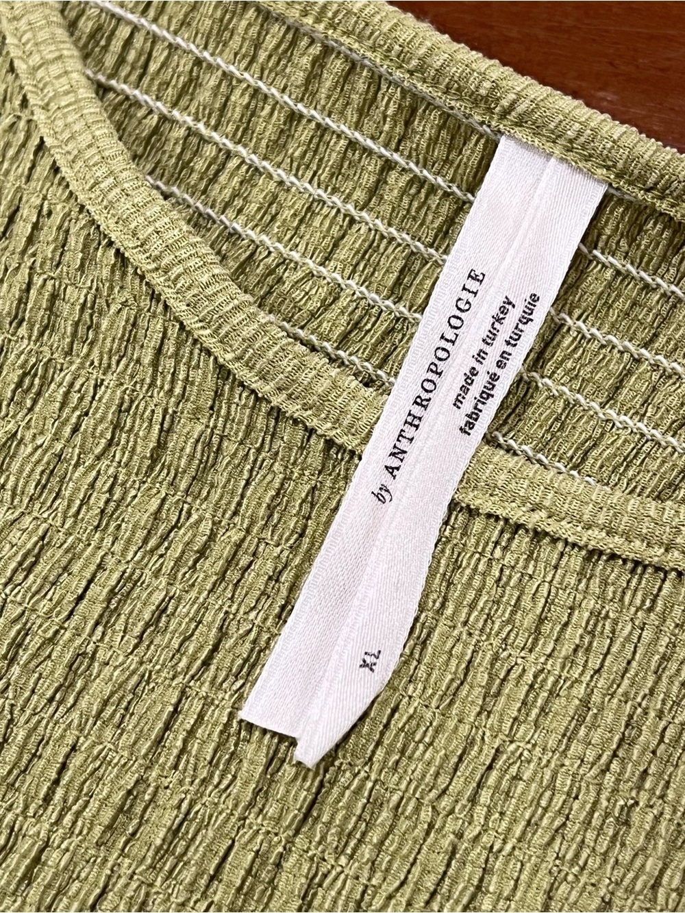 Anthropologie Textured Smocked Puff Sleeve Blouse Guacamole Green XL Long-Sleeve - Picture 10 of 16